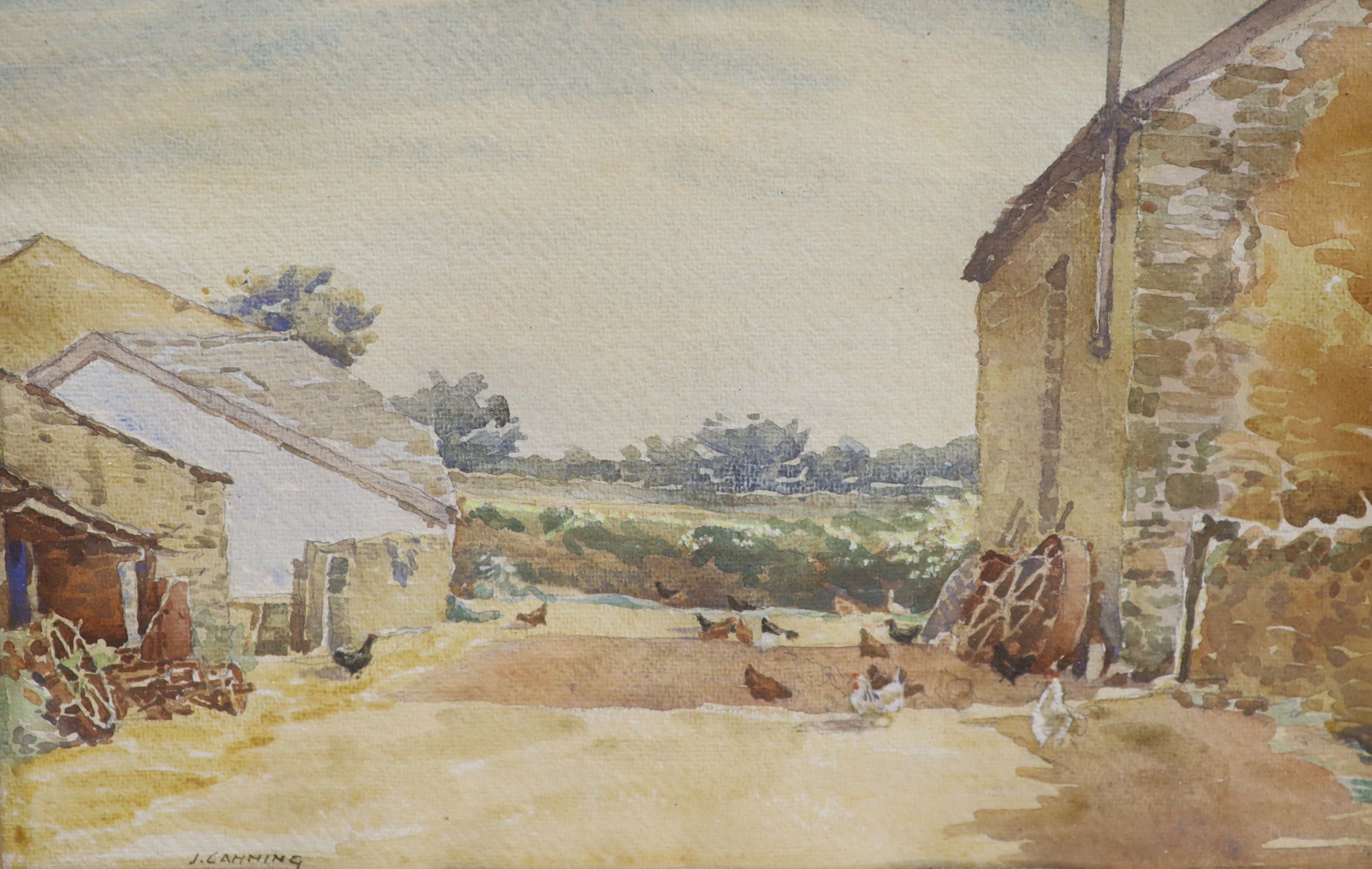 Two watercolours; James Canning, Devon Farm, 24 x 35cm. & a Mediterranean scene, 44 x 54cm.